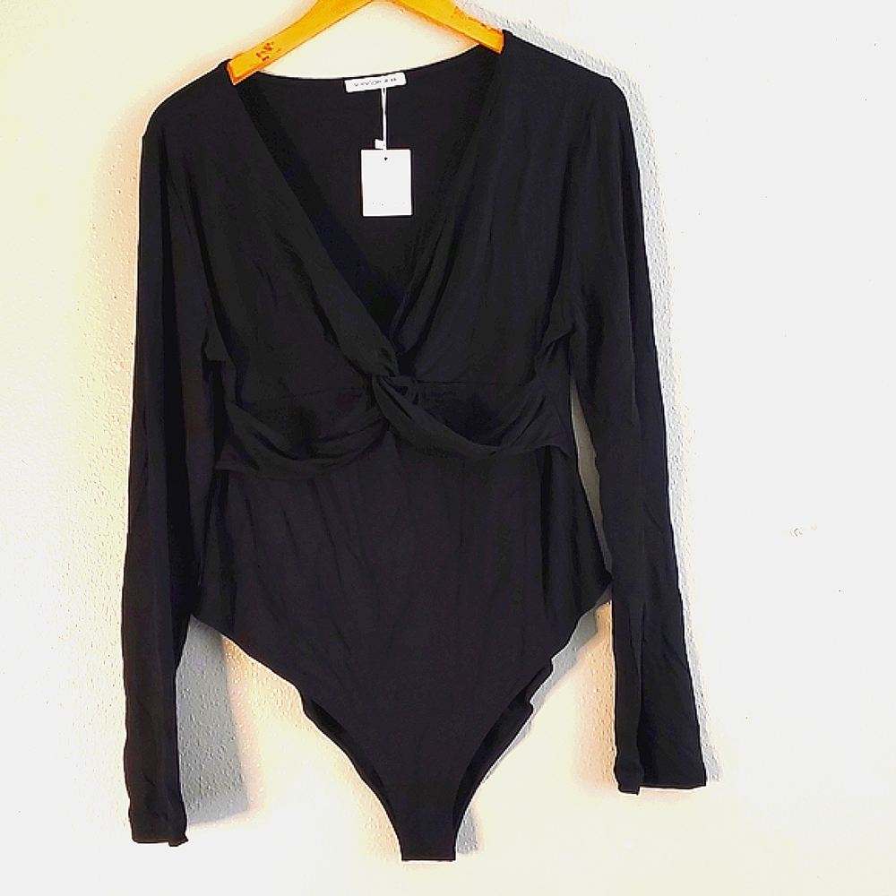 Mangopop Black Bodysuit Long Sleeve  Blouse Size  XXL